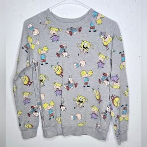 Nickelodeon Gray Sweatshirt with 90s Cartoon Characters